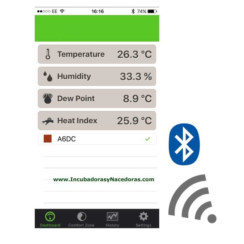 Termómetro de calibración con Bluetooth para incubadora