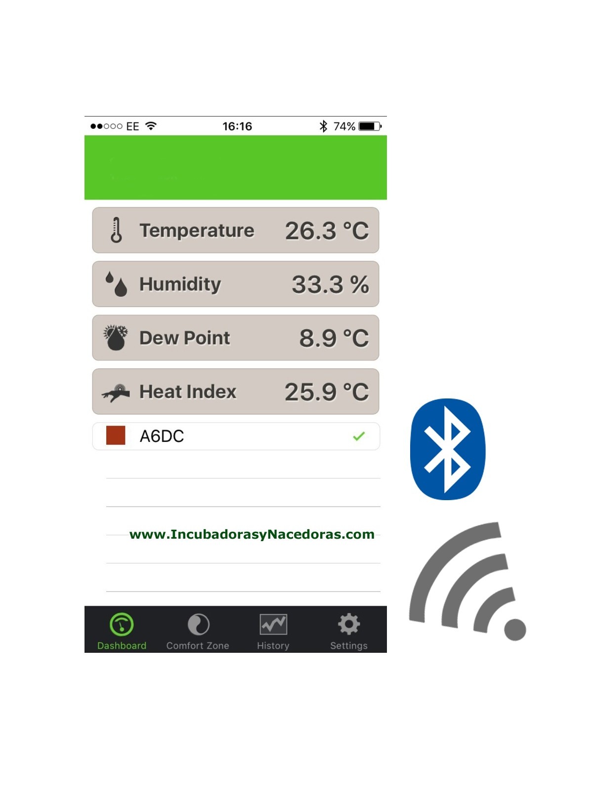 Termómetro de calibración con Bluetooth para incubadora