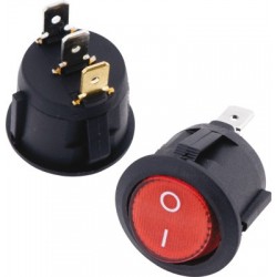 Interruptor negro con lámpara neón roja para agujero redondo