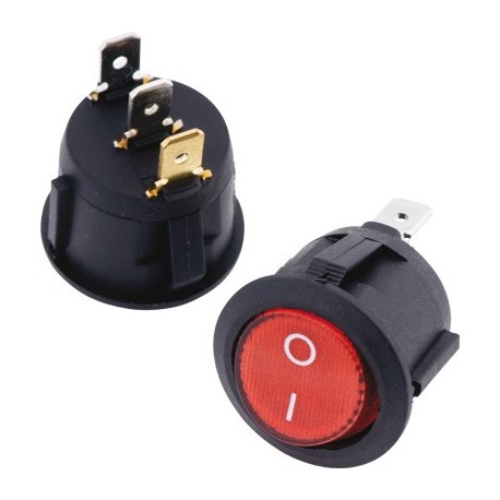 Interruptor negro con lámpara neón roja para agujero redondo